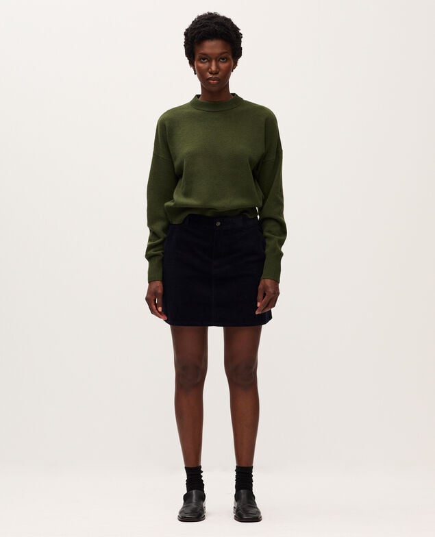 Round neck wool jumper U570 olive