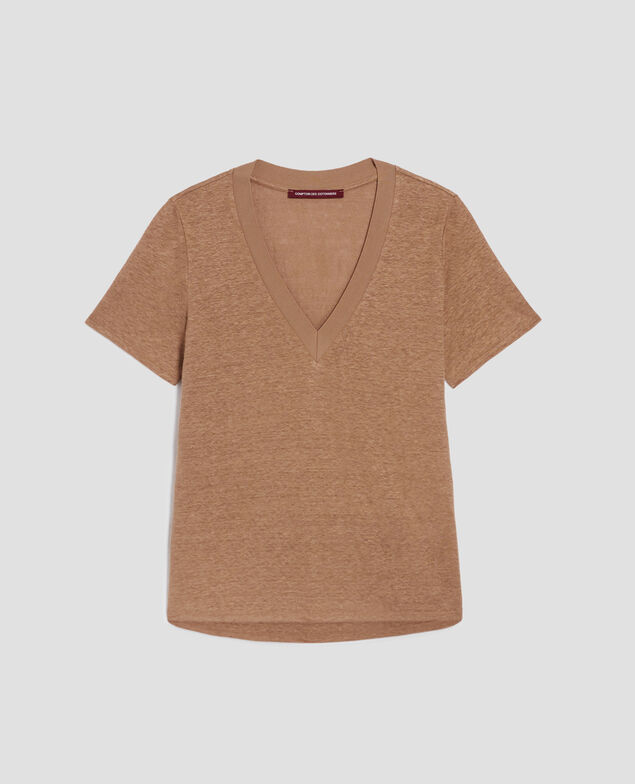 SARAH - Linen V-neck t-shirt H330 tiger's eye
