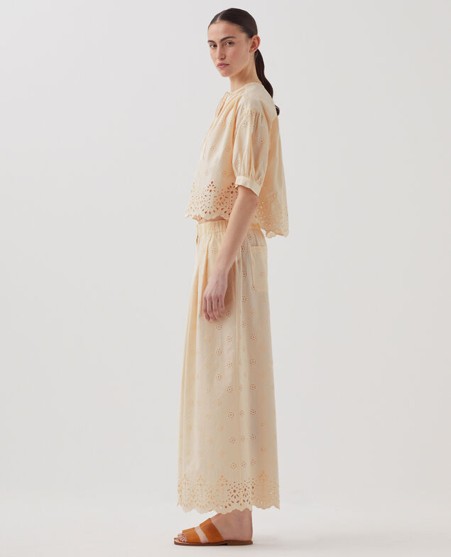 Cotton broderie anglaise wide leg trousers I307 ecru