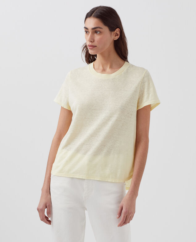 AMANDINE -  Linen round neck t-shirt H410 tender yellow