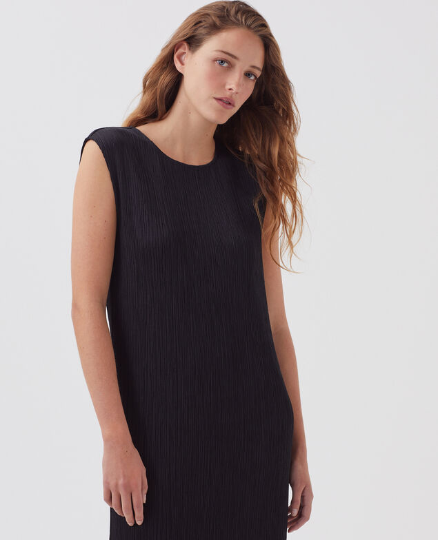 Textured sleeveless maxi dress H091 black beauty