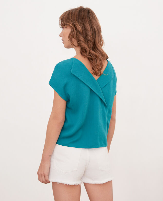 Top with low-cut back Pacific green