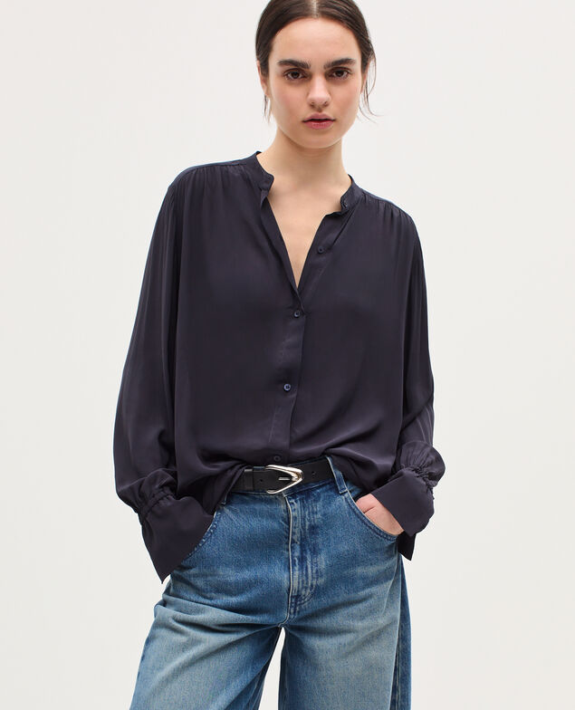 Long-sleeve silky shirt H695 night sky