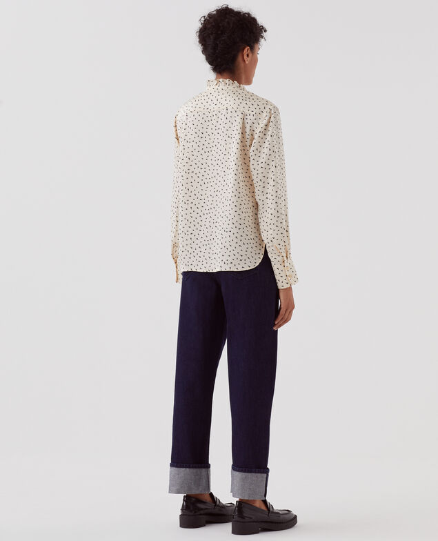 Fluid ruffled shirt I018 print birdy