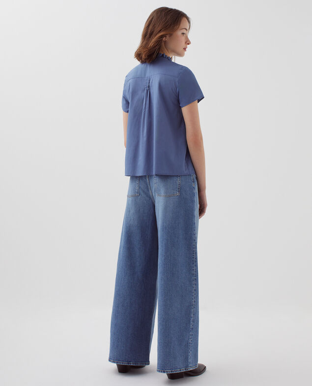 Short-sleeved blouse I640 gray blue