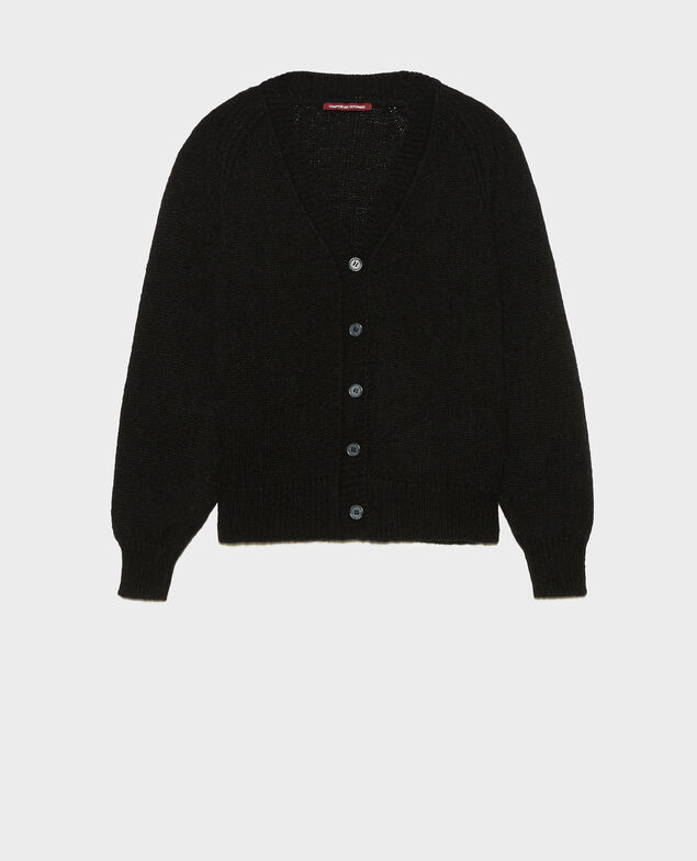 Oversize V-neck wool cardigan Black beauty