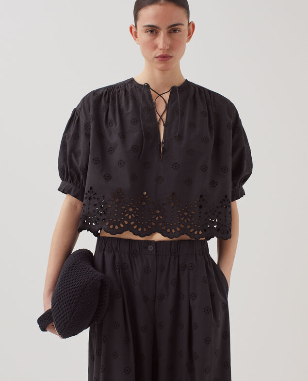 Cotton broderie anglaise blouse H091 black beauty