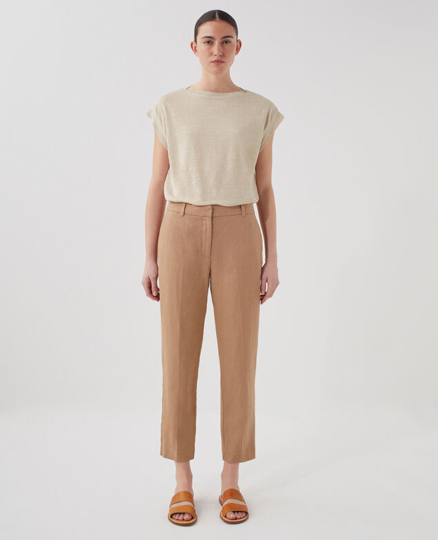 MARGUERITE - Linen cigarette trousers H330 tiger's eye