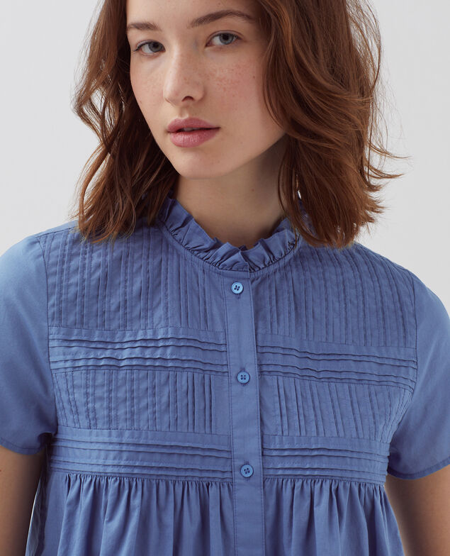 Short-sleeved blouse I640 gray blue