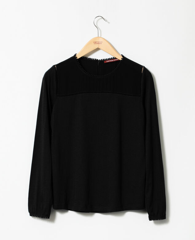  Bimaterial T-shirt with pompom details Noir