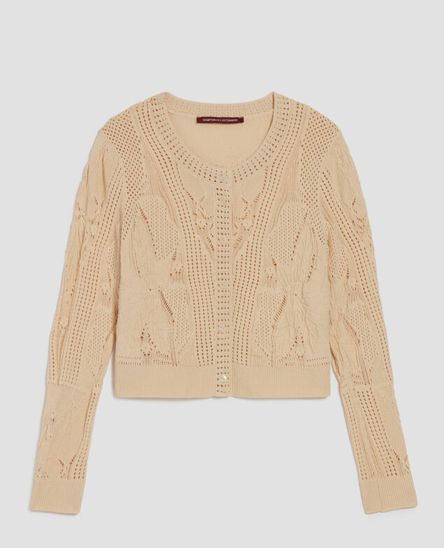 Floral crochet cardigan J300 natural