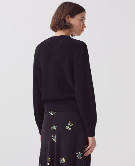 V-neck cotton jumper H091 black beauty