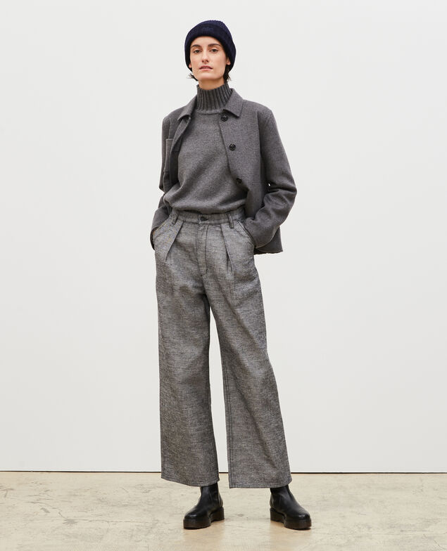 PLEATED - Wide grey denim trousers Grey wash