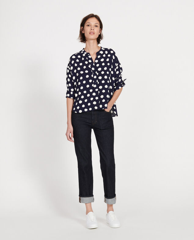 Straight-cut blouse Dots maritime blue