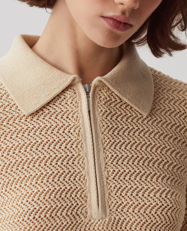 Cotton zip-up polo jumper J300 natural