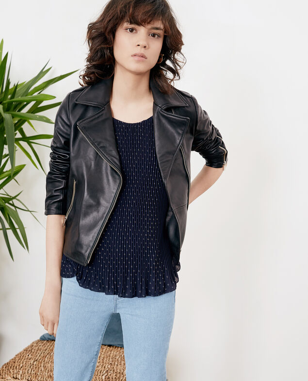 Pleated blouse Ring dots marine