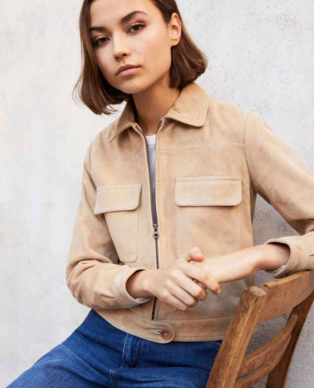 Short suede jacket Camel beige