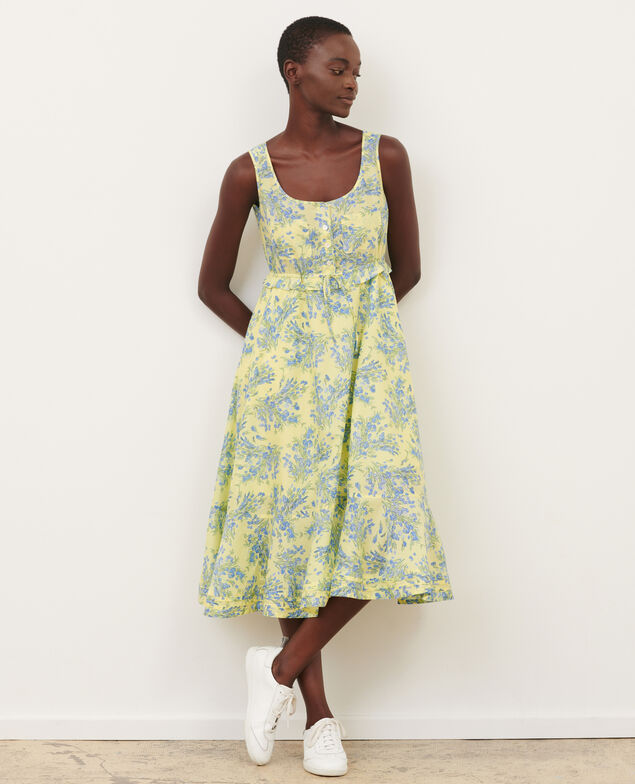 Cotton voile flared dress 93 print yellow