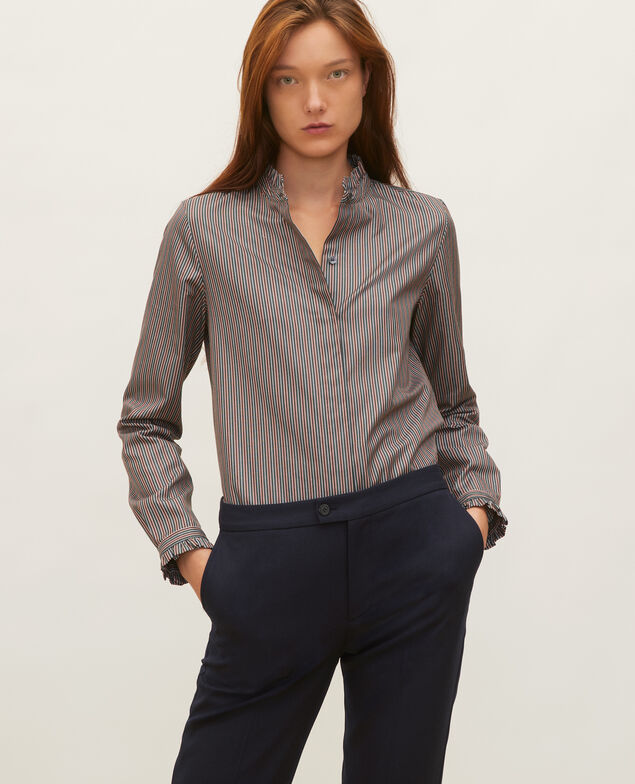  Ruffled high collar cotton shirt Stripes3 scarab
