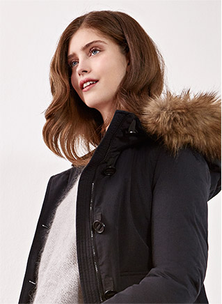Look femme - Down jacket with removable faux fur, Mohair jumper