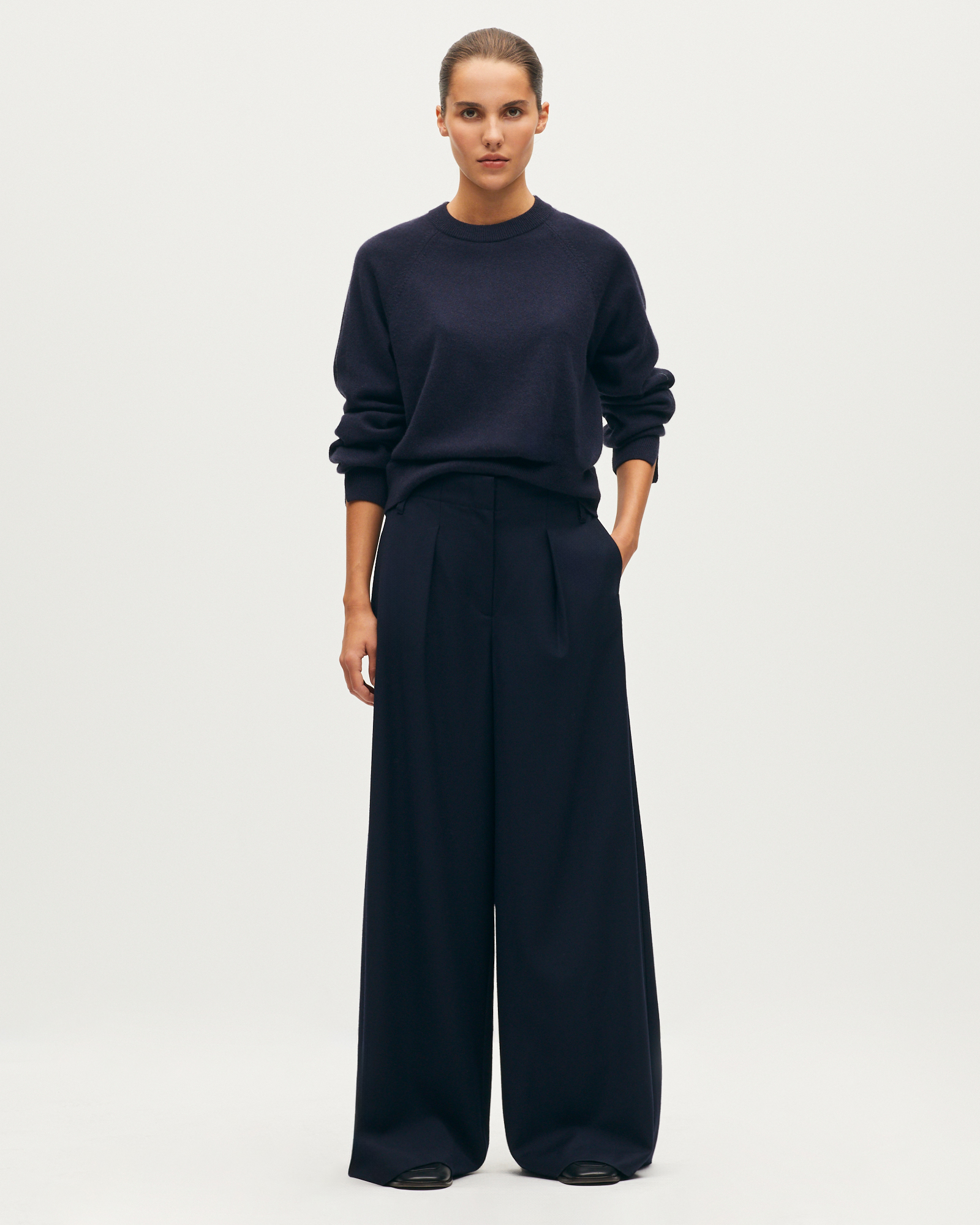 【HI FI FNK】Oriental Rope Wide Trousers YVONNE - Pleated wide leg trousers night sky - Comptoir des