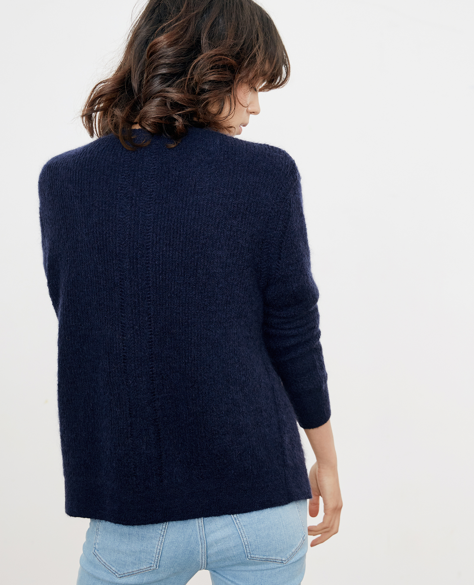 トップス BATONER / Mohair Cardigan NAVY BATONER (バトナー) MOHAIR NORDIC CREW NECK CARDIGAN / モヘア