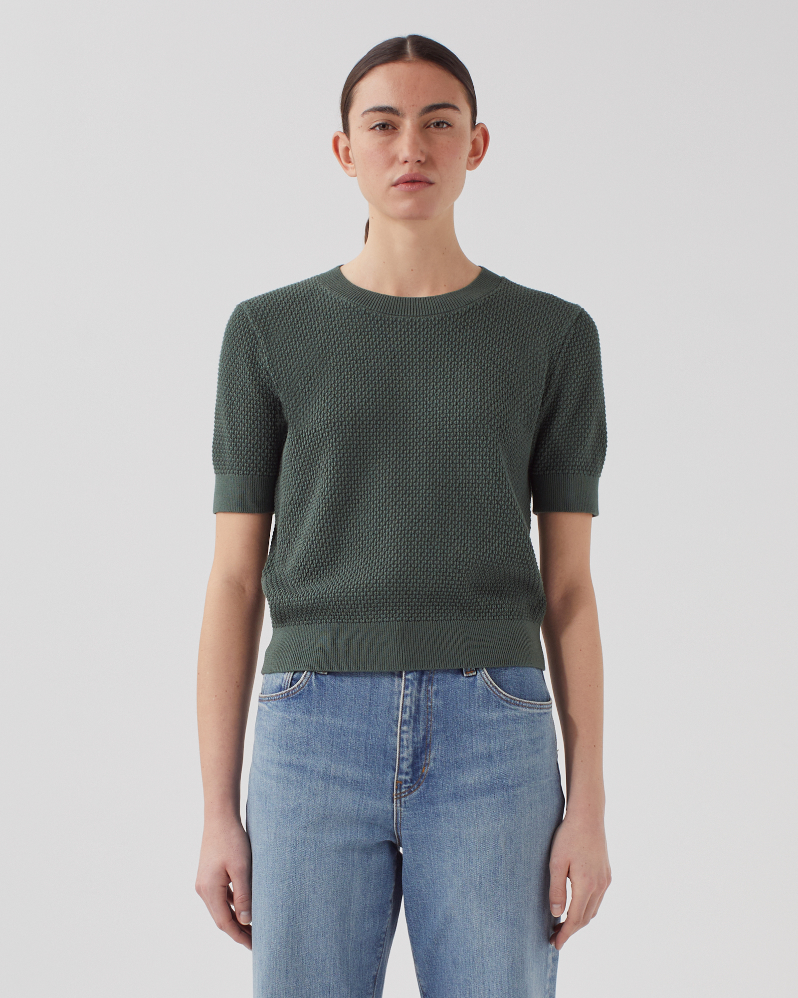 【KOOLOSET】08 Traction Short Sleeve Knit Short-sleeve cotton jumper green - Comptoir des Cotonniers
