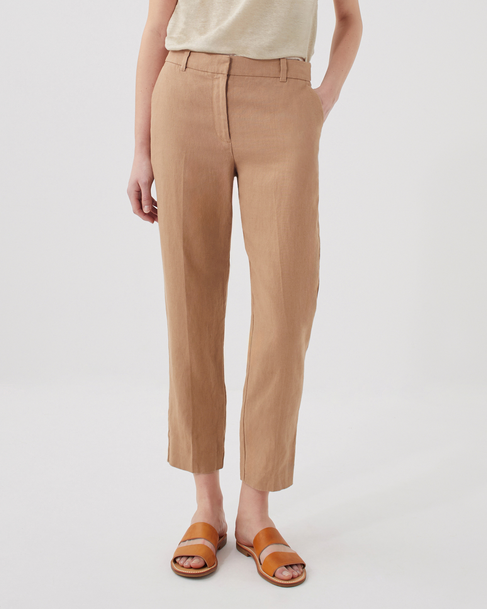 MARGUERITE - Linen cigarette trousers tiger eye - Comptoir