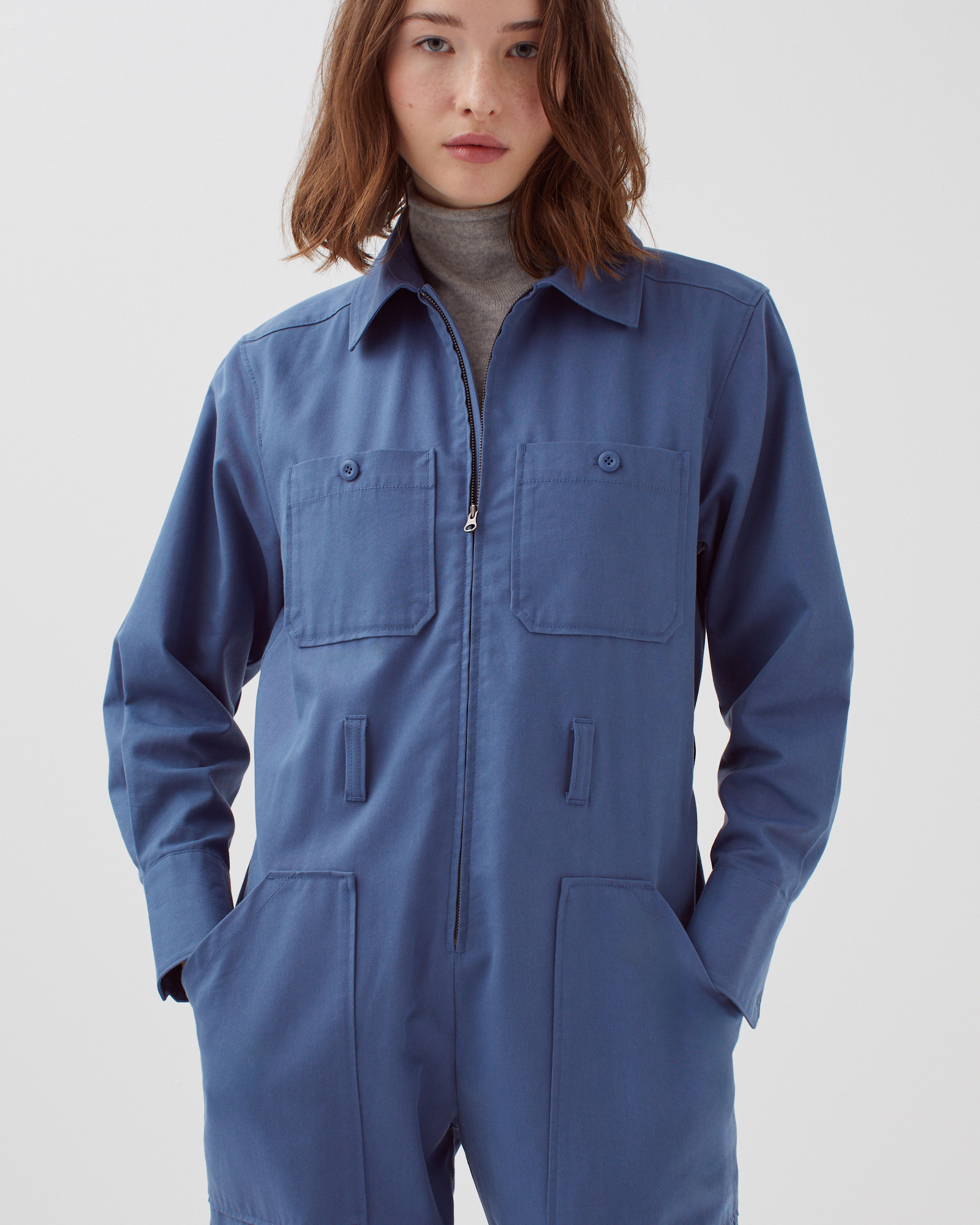 Zip-up cargo jumpsuit gray blue - Comptoir des Cotonniers