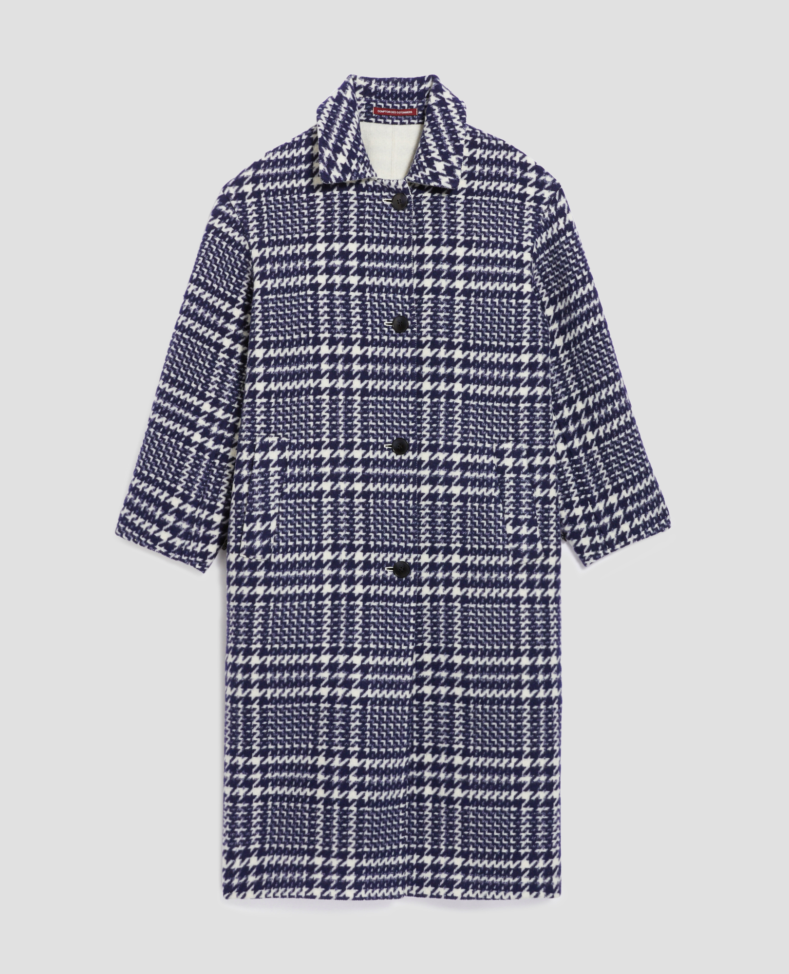 Long coat houndstooth ble - Comptoir des Cotonniers Long coat houndstooth ble - Comptoir des Cotonniers