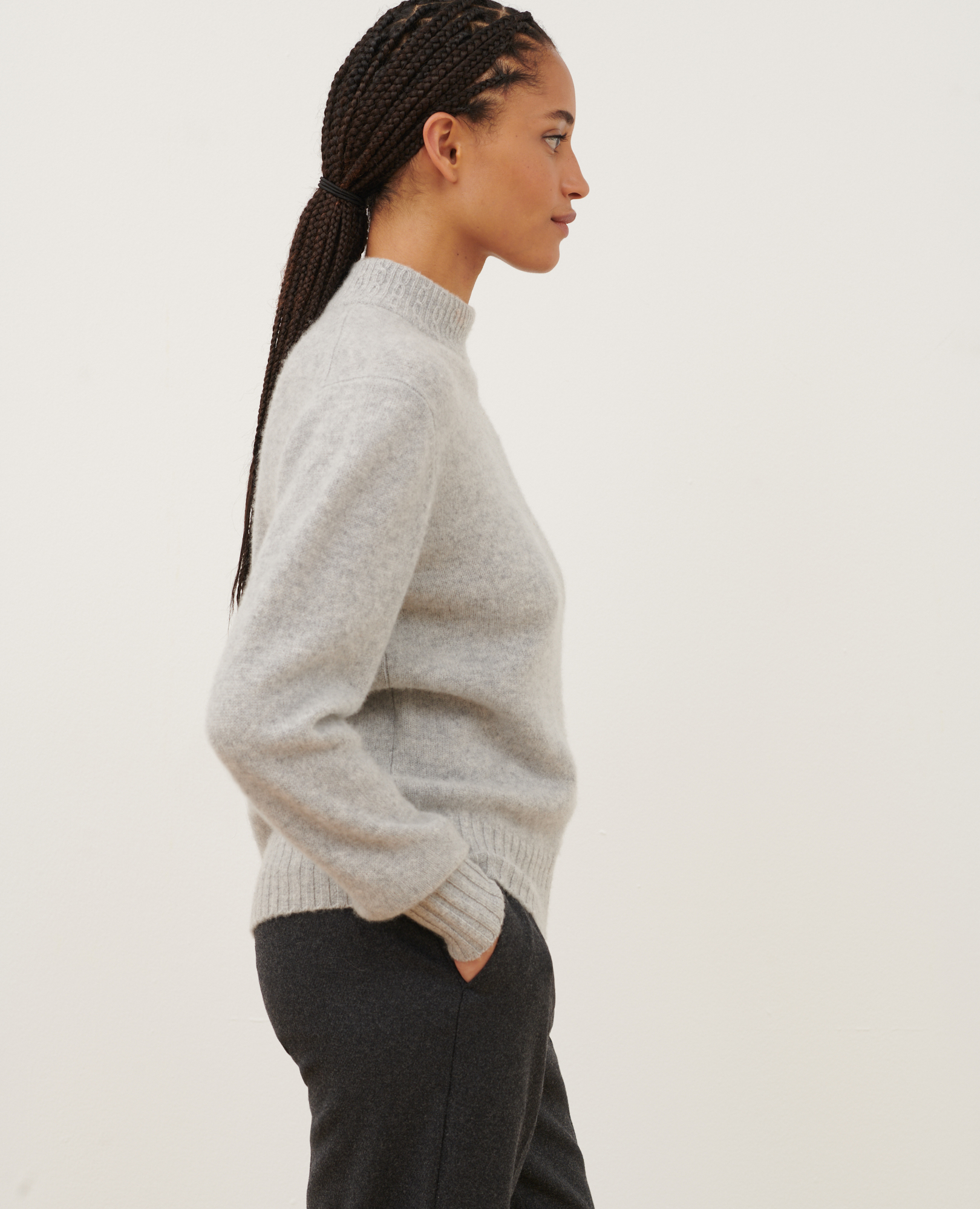 Cashmere polo neck jumper light grey knit - Comptoir des