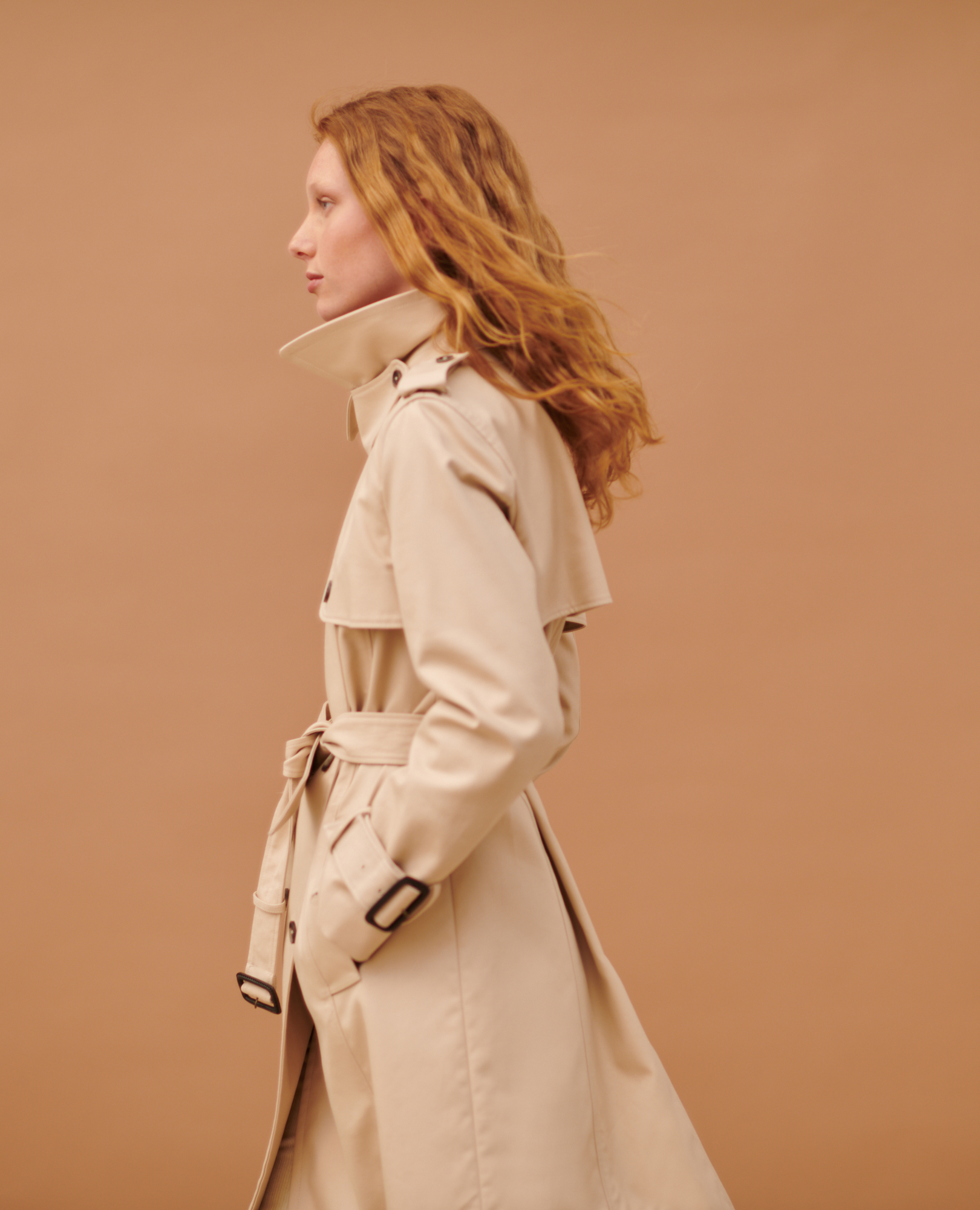 Mid-length cotton belted trench Smoke 