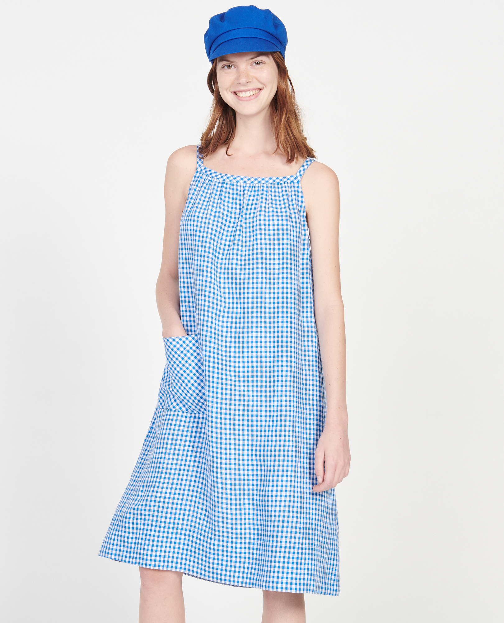 Cotton dress vichy princess blue gardenia - Comptoir des