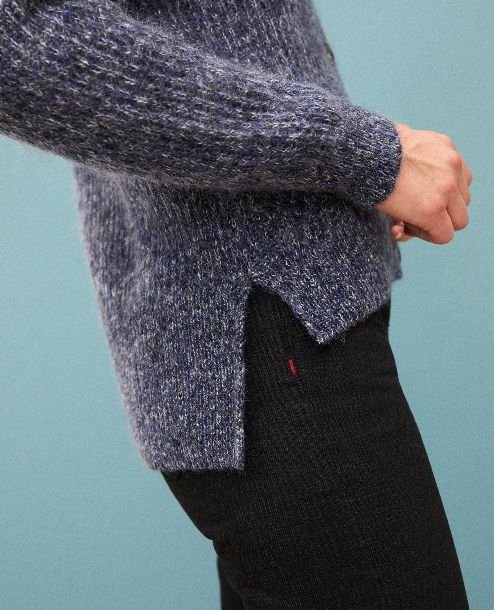 Flecked mohair cardigan medieval blue noir off white