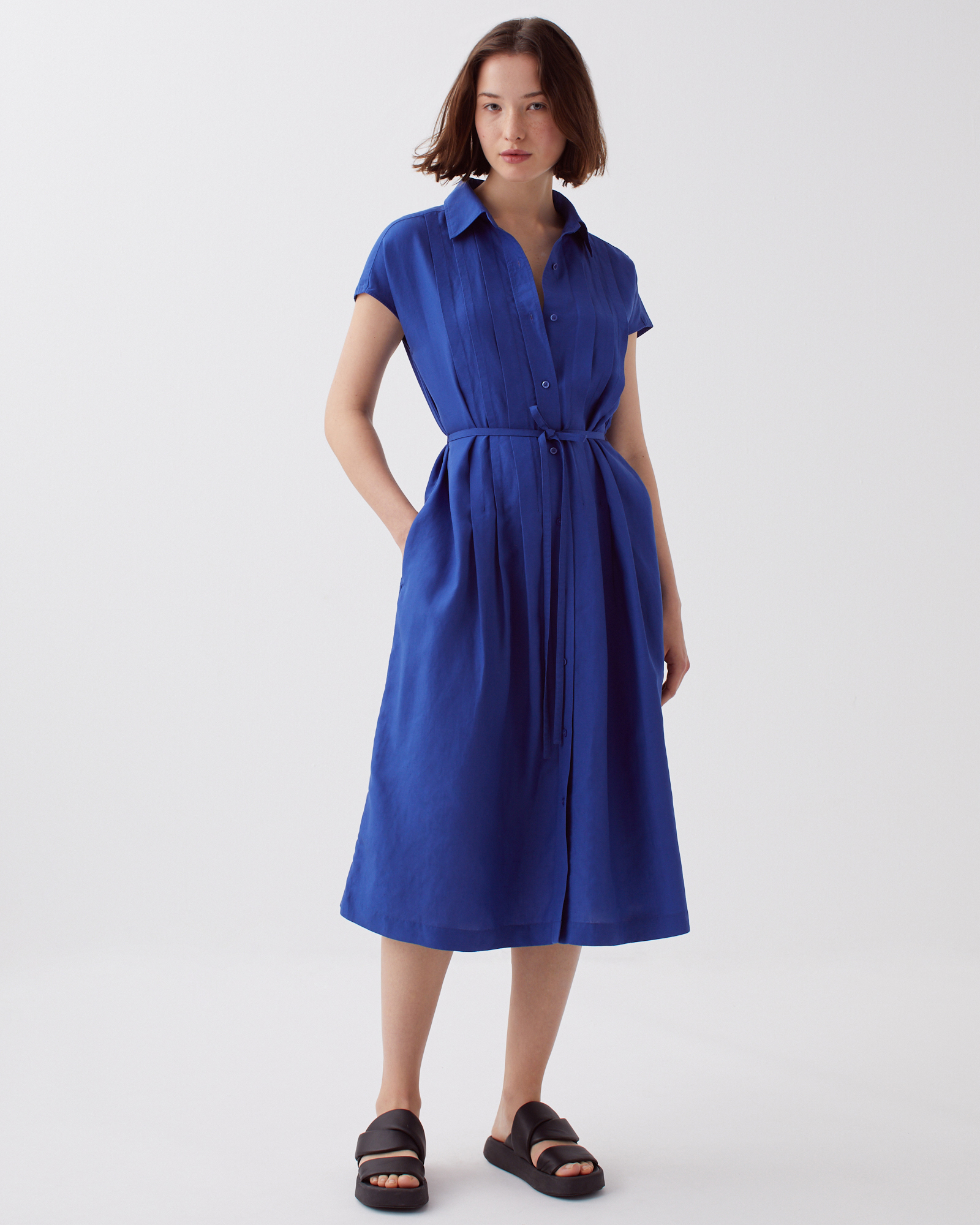 オールインワン・サロペット Bazar Deluxe Blue Cotton Short Dress Shirt dress sodalite blue - Comptoir des Cotonniers