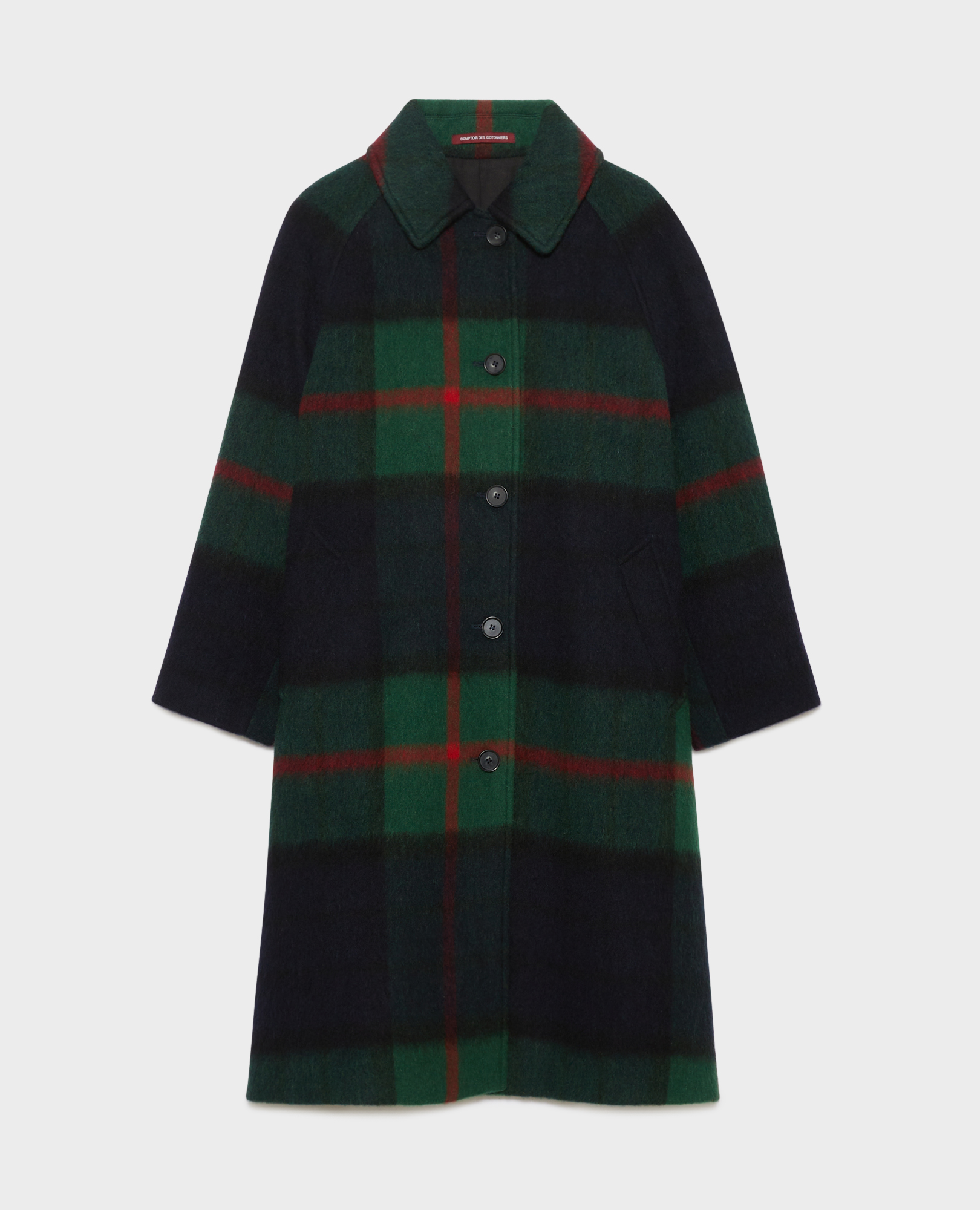 Long wool blend coat green check - Comptoir des Cotonniers